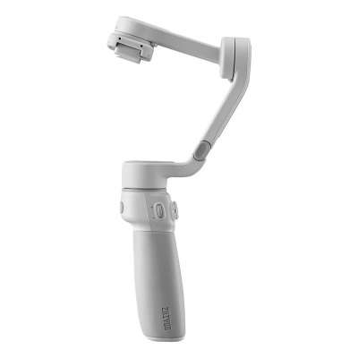 Estabilizador gimbal branco para smartphone com botão de controle