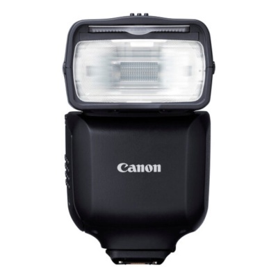 Flash de câmara fotográfica Canon preto com visor de luz