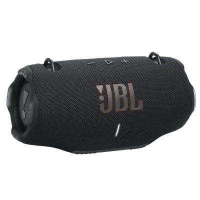 Coluna portátil JBL preta com textura em tecido e botões de controlo