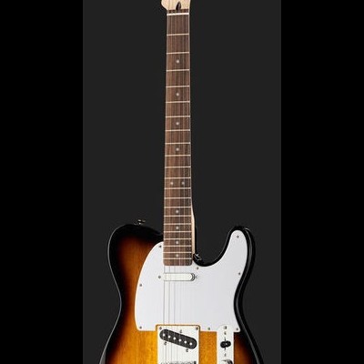 Guitarra elétrica Squier sunburst com braço em madeira clara e escudo branco