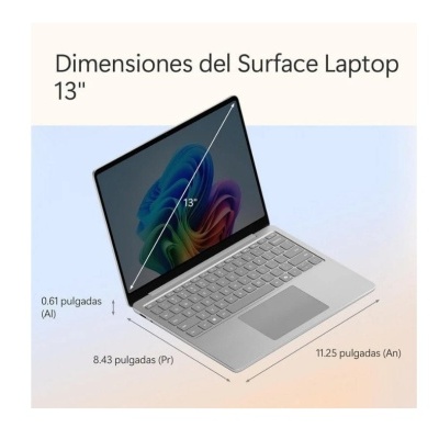 Laptop Surface cinza com dimensões de ecrã 13 polegadas mostradas