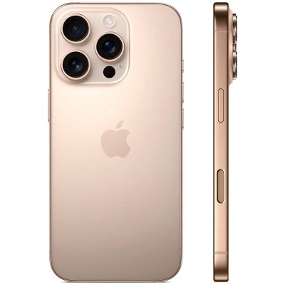 Smartphone Apple iPhone dourado visto de frente e lateral com três câmaras