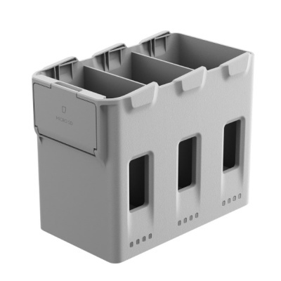 Organizador cinza em plástico com três compartimentos e tampa Micro SD