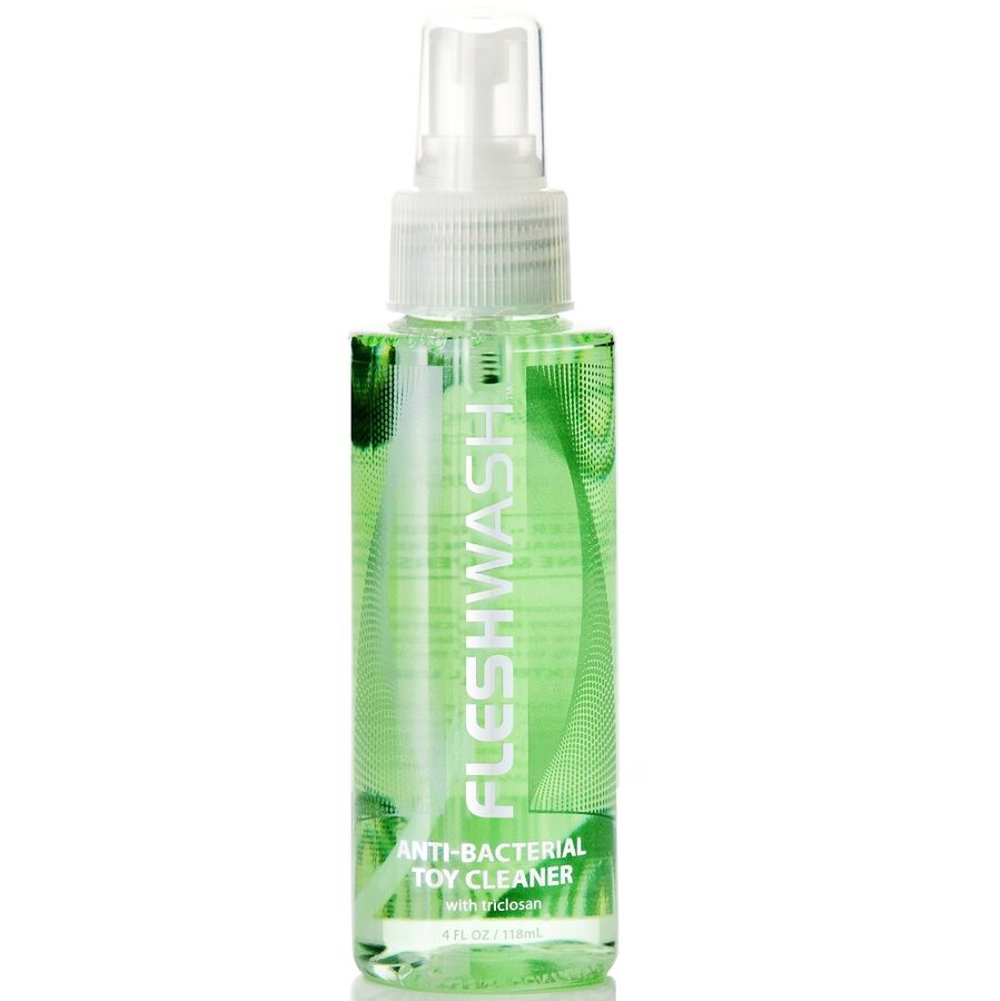 FLESHLIGHT - LIMPADOR DE BRINQUEDOS DE LAVAGEM 100 ML Frasco pulverizador de limpeza antibacteriana para brinquedos, líquido verde, rótulo branco.