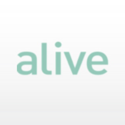 Texto 'alive' em verde claro sobre fundo branco