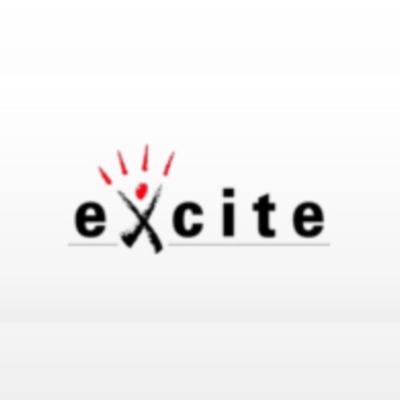 Logo da marca excite com talheres e gotas vermelhas