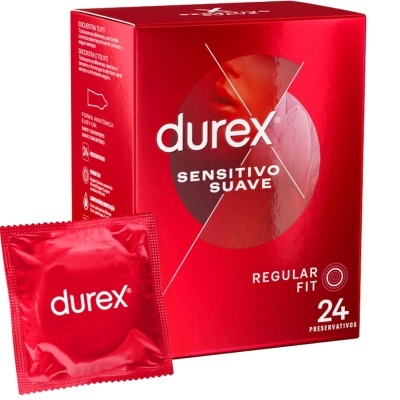 Caixa vermelha de preservativos Durex Sensitivo Suave Regular Fit com 24 unidades