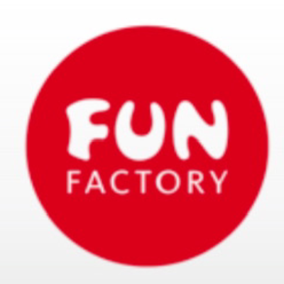 Logótipo vermelho com texto branco FUN FACTORY
