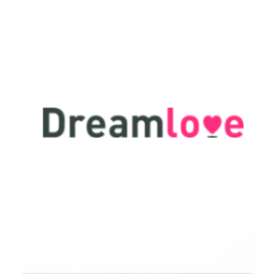Logótipo Dreamlove com coração rosa no lugar do o