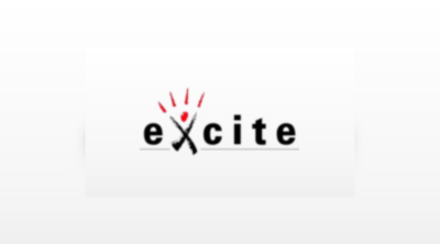 Logo da marca excite com talheres e gotas vermelhas