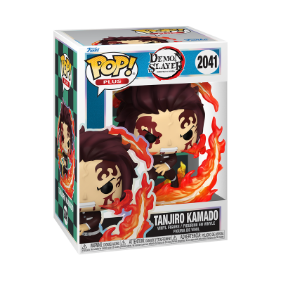 Figura Funko Pop! Plus Tanjiro Kamado Demon Slayer vinil com detalhes de fogo em caixa