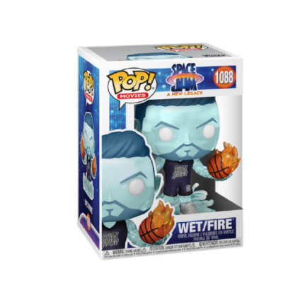 Figura POP! Wet Fire da série Space Jam: A New Legacy embalada em caixa com bola de basquete em chamas