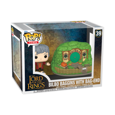 Funko Pop! de Bilbo Baggins com Bag-End de The Lord of the Rings na caixa