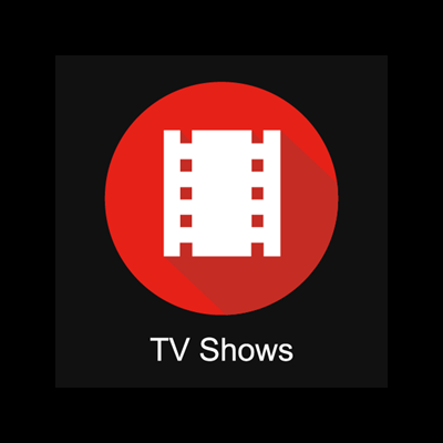 Ícone vermelho com fita de filme branca e texto TV Shows