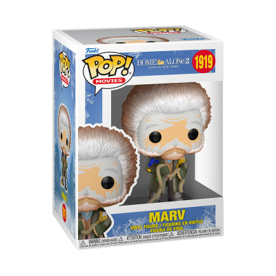 Figura Pop! Vinil Marv Home Alone 2 com cabelo e barba brancos em caixa azul e branca