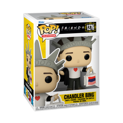 Figura Funko Pop! Chandler Bing da série FRIENDS com roupa da Estátua da Liberdade na embalagem