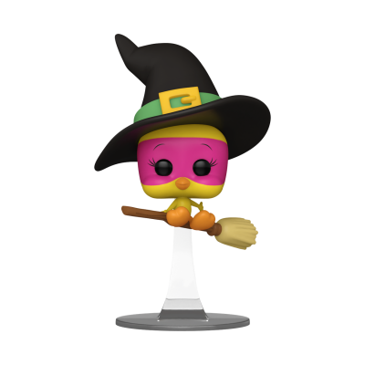 Figura Funko Pop Tweety de Halloween com chapéu de bruxa e vassoura