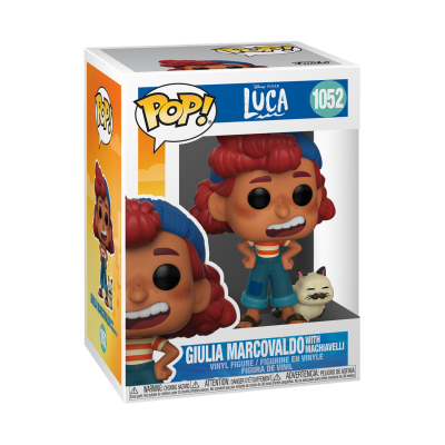 Figura Funko Pop! Giulia Marcovaldo com Machiavelli da Pixar Luca em caixa