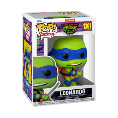 Funko Pop! Leonardo dos Teenage Mutant Ninja Turtles com máscara azul, segurando katanas, dentro de caixa
