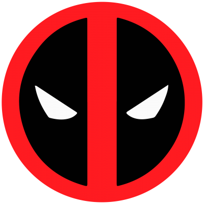 Logótipo do Deadpool com olhos brancos e contorno vermelho circular