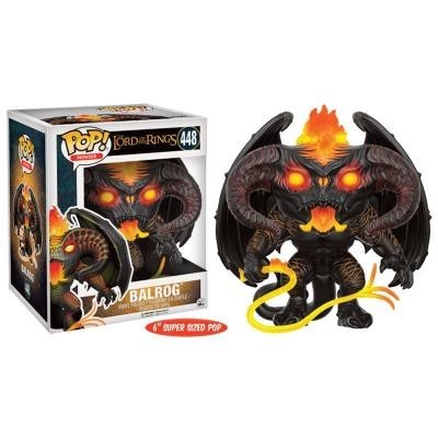 Figura Funko Pop Balrog com caixas preta, laranja e amarela, chamas e asas