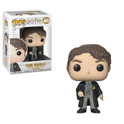 Figura Funko Pop Tom Riddle com roupa preta e cinza e caixa com título POP! Harry Potter 60