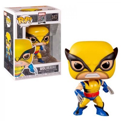 Figura de ação Funko Pop! Wolverine com máscara amarela e garras metálicas ao lado da sua caixa