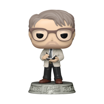 Figura Funko Pop de um homem com óculos e fato segurando bloco de notas