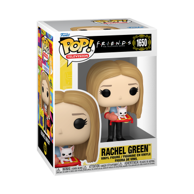 Figura Funko Pop Rachel Green Friends nº1650 com cão branco numa bandeja vermelha