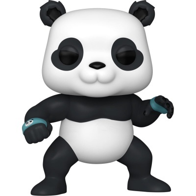Figura Funko Pop panda preto e branco com pulseiras azuis