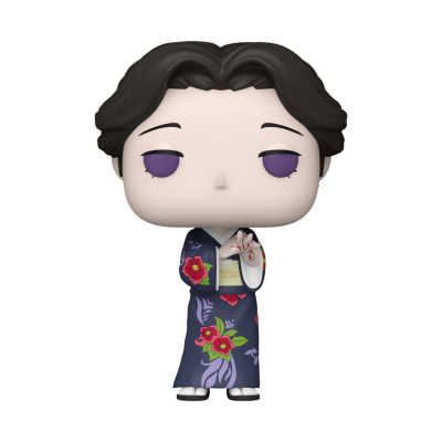 Figura Funko Pop de personagem com kimono azul escuro e flores
