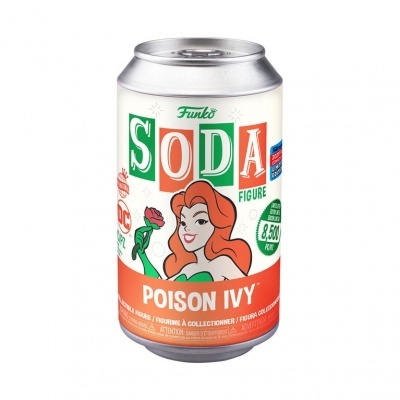 Lata Funko Soda Figure Poison Ivy com desenho de personagem feminina ruiva segurando uma rosa