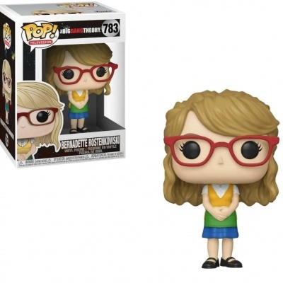 Funko Pop Bernadette Rostenkowski com cabelo loiro e óculos vermelhos e sua caixa