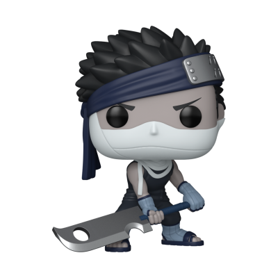 Figura Funko Pop de vinil com espada e faixa azul na cabeça