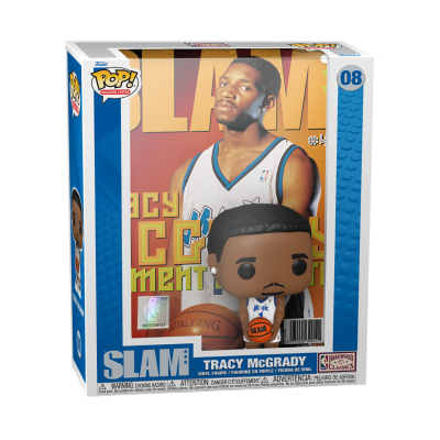 Figura Funko Pop! Tracy McGrady com fato basquetebol na caixa com capa de revista SLAM