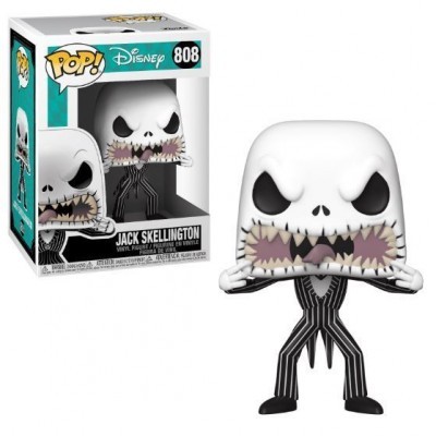 Funko Pop! de Jack Skellington com boca aberta, número 808, com caixa ao lado