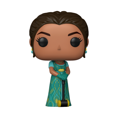 Boneco Funko Pop de mulher com vestido azul decorado e luvas a segurar martelo de croquet