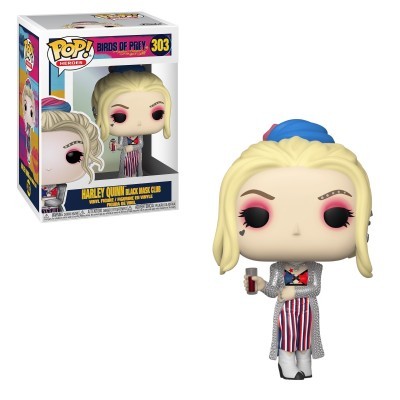 Figura Pop! de Vinil Harley Quinn com roupa de gala na caixa