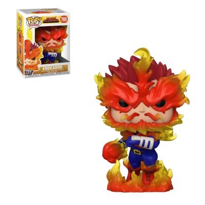 Figura Funko Pop vinil Endeavor com chamas, embalagem visível com texto.