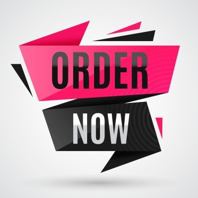 Gráfico com fitas rosa e preto, texto ORDER NOW