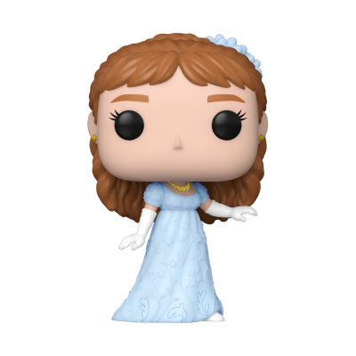 Figura Funko Pop com vestido azul e cabelo castanho