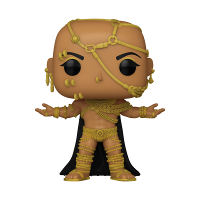 Figura Funko Pop de personagem com adornos dourados e capa preta
