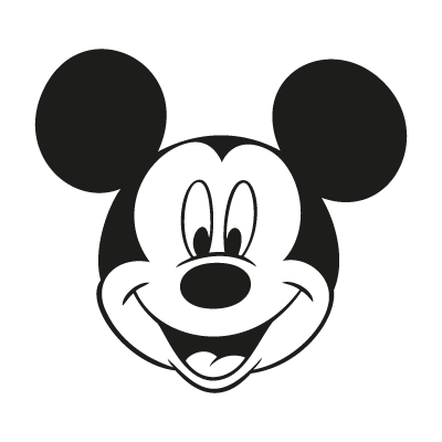 Cara gráfica de Mickey Mouse a preto e branco com expressão sorridente