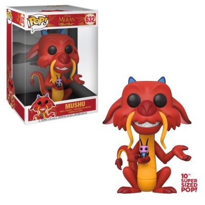 Figura Funko Pop! do Mushu vermelho e amarelo em caixa