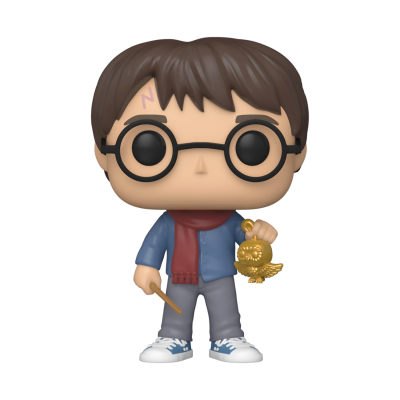 Figura Funko Pop de Harry Potter com óculos e cachecol vermelho