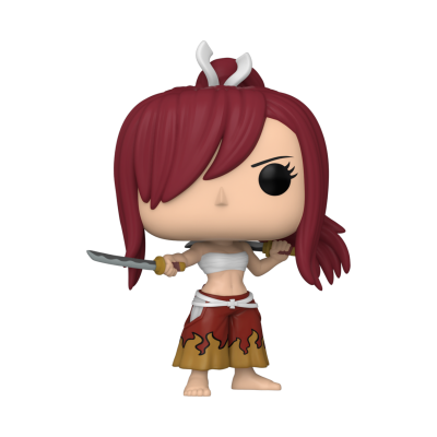 Miniatura Funko Pop personagem anime com cabelo vermelho e katana