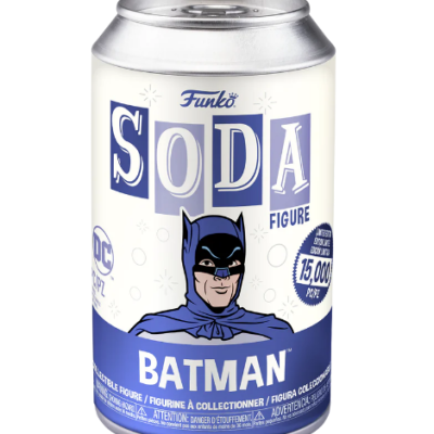 Lata branca e azul com figura colecionável Funko Soda do Batman