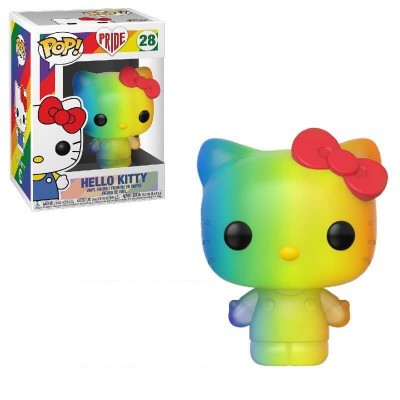 Boneco Funko Pop! multicolorido da Hello Kitty com laço vermelho e caixa com texto HELLO KITTY e número 28