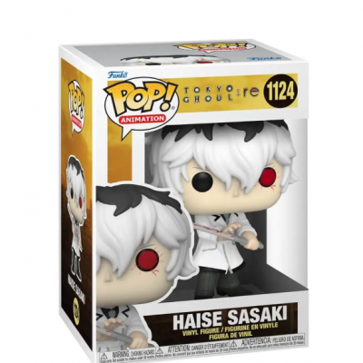 Figura Funko Pop! Haise Sasaki 1124 Tokyo Ghoul em caixa com fundo branco e dourado
