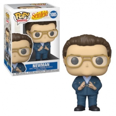 Boneco Funko Pop de personagem Newman da série Seinfeld com fato azul e óculos